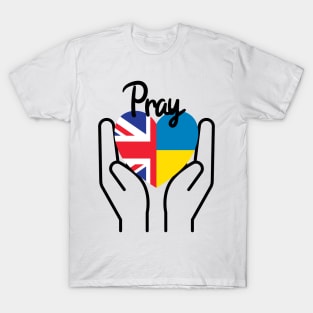 Pray For Ukraine, Pray For Peace, UK Supports Ukraine, UK Stands With Ukraine, Heart With Combined Flags T-Shirt